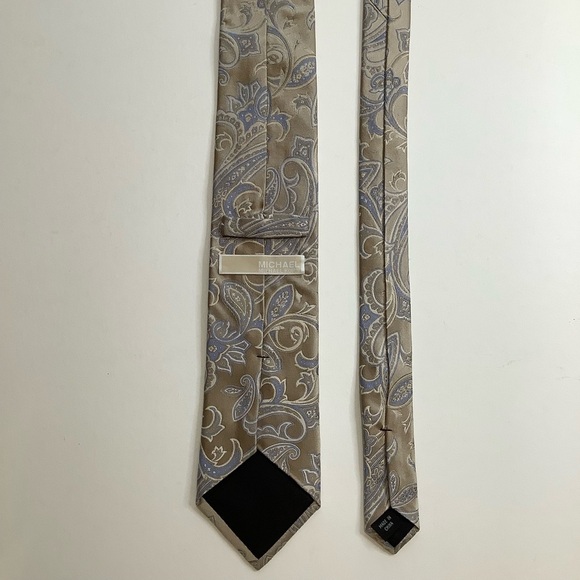 MICHAEL KORS Silk Tan & Blue Woven Paisley Tie - Picture 4 of 10